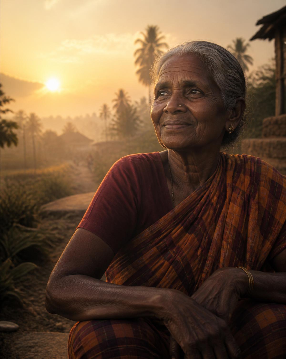 An elderly woman photographed at home in a village in Telangana
